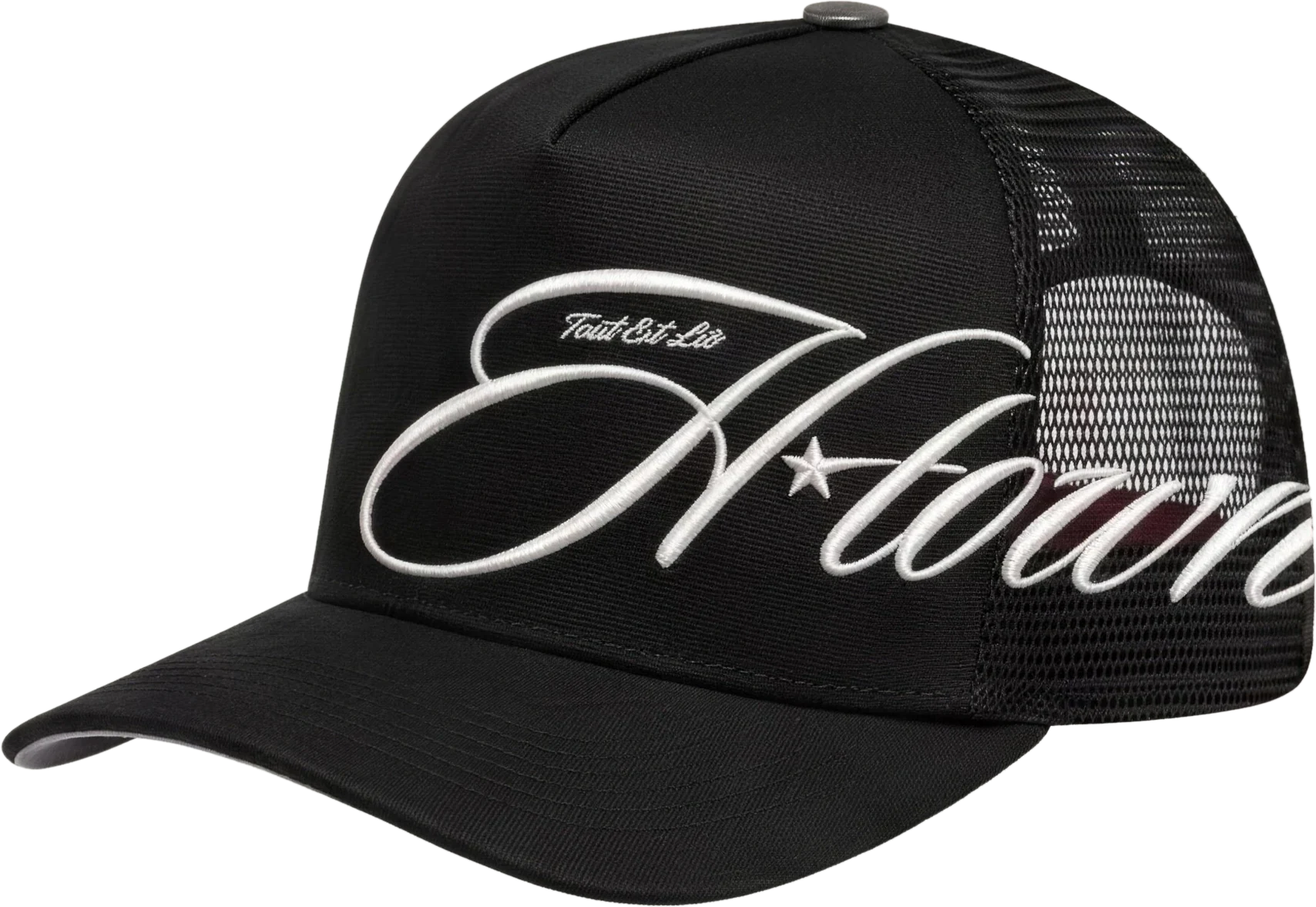 H-town trucker cap in black twill with 3D puff embroidery