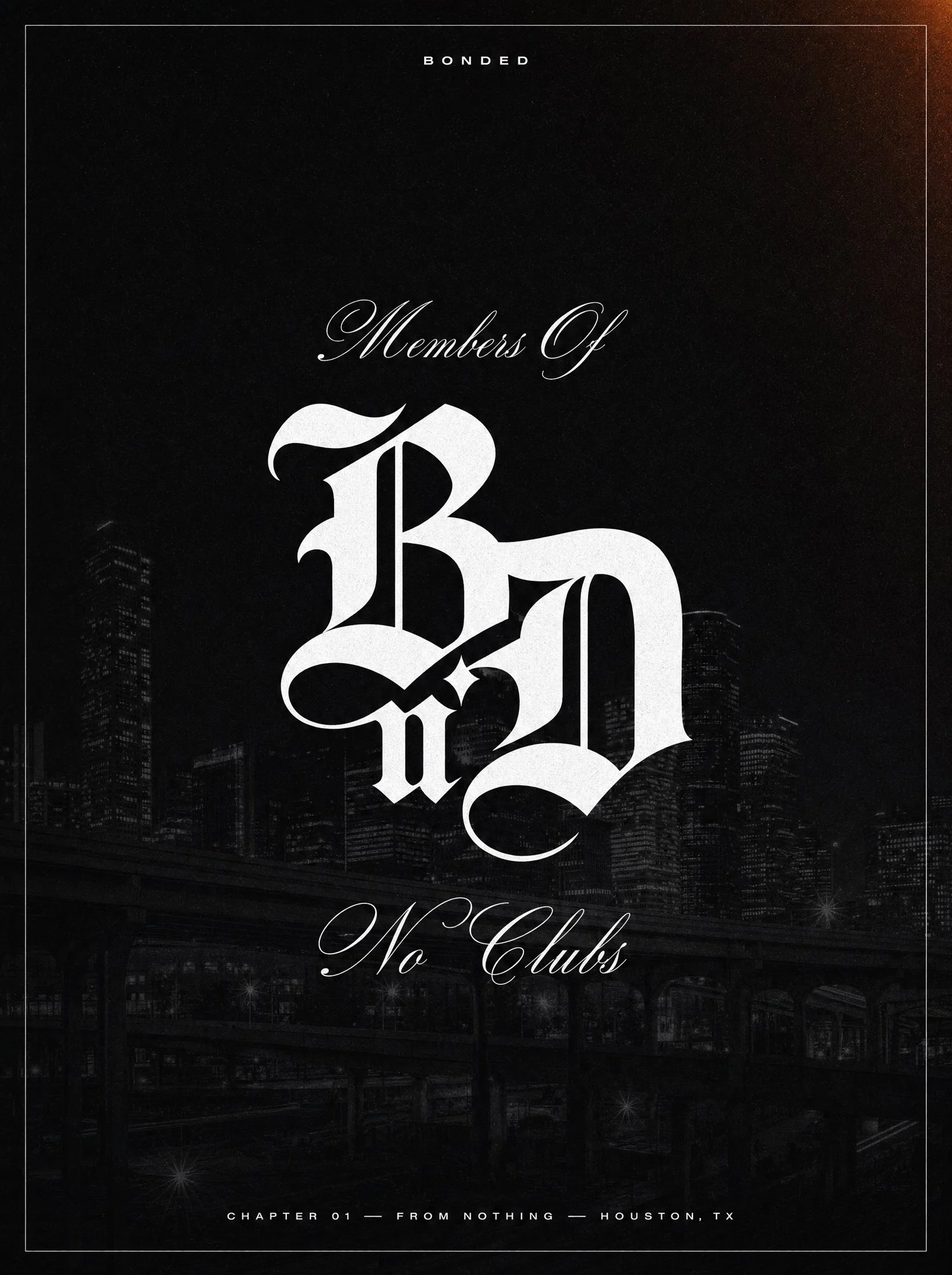 Members of no clubs poster over the Houston skyline